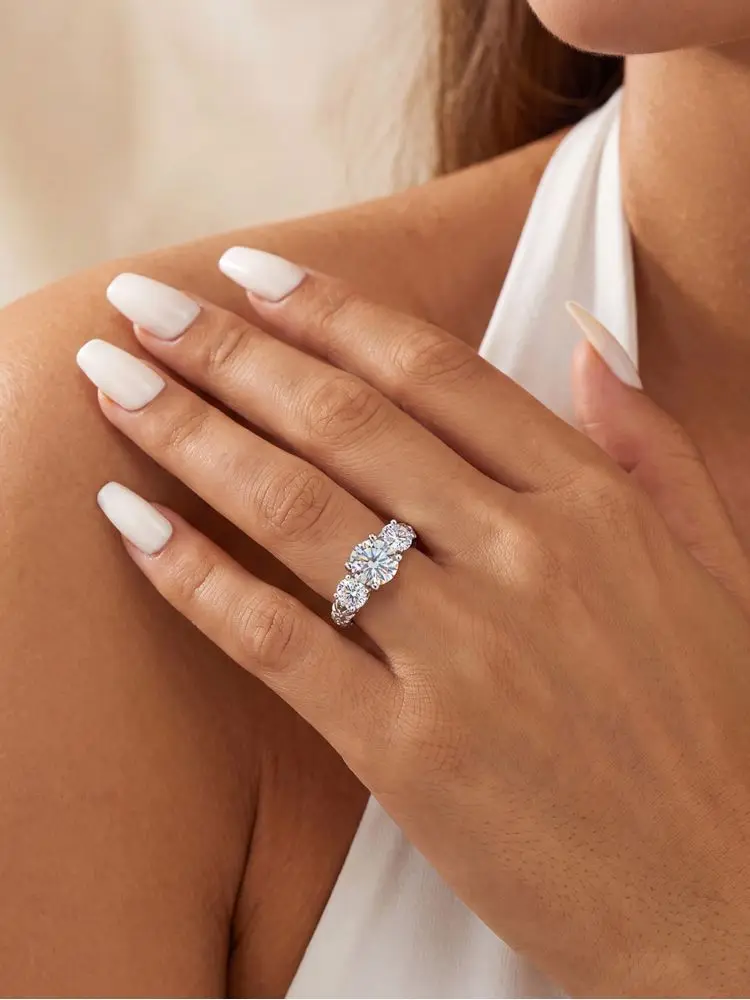 DWJ Echter 0,5 CT Moissanit-Diamant, runde Ringe für Frauen, Hochzeitstag, 925er Sterlingsilber, luxuriöser Edelstein, edler Schmuck – Detail 4
