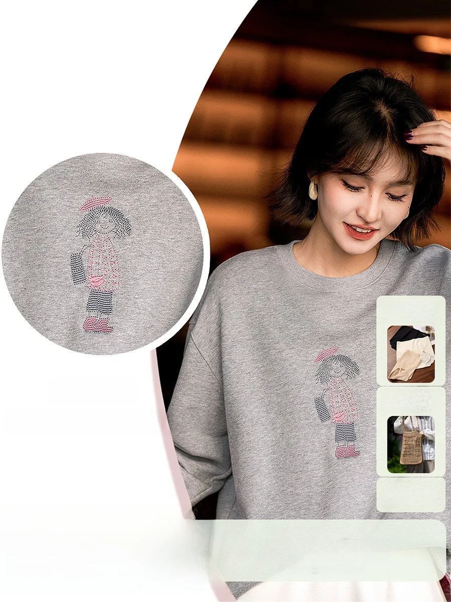 

Xiao Han Ge Children's Fun Embroidery Loose Lazy Style Color Block round Neck Hoodie Casual Cotton Sweatshirt Spring 2026