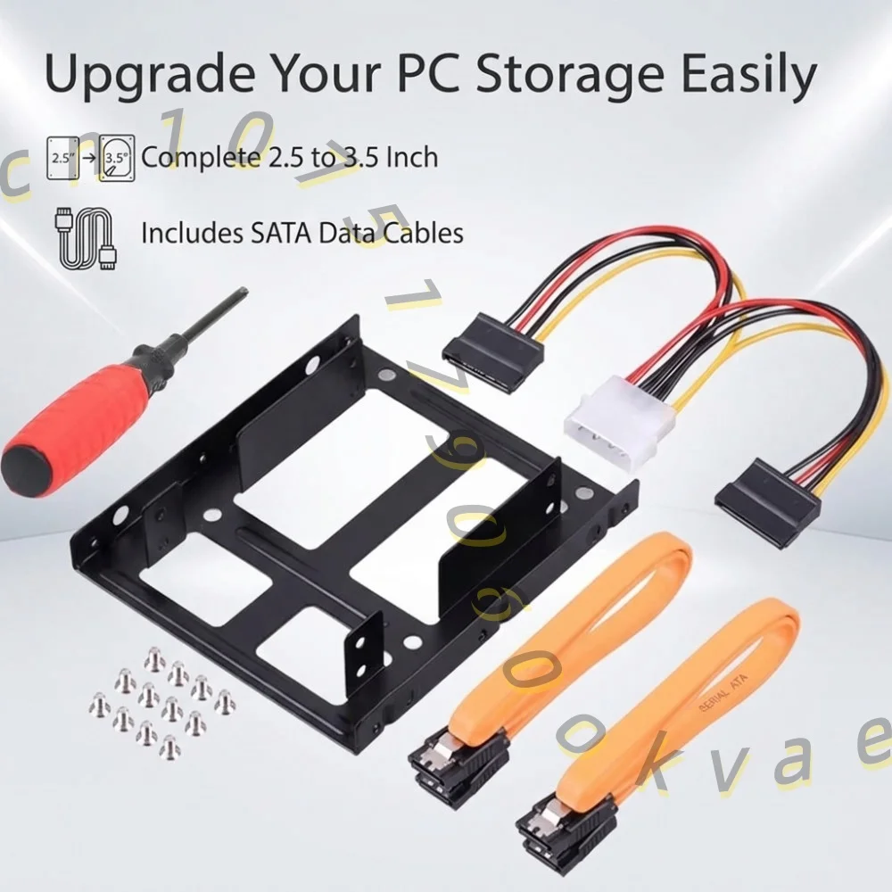 2.5 to 3.5 Inch SSD HDD Mounting Bracket Adapter Kit with SATA Cables & Power Cables for PC Case