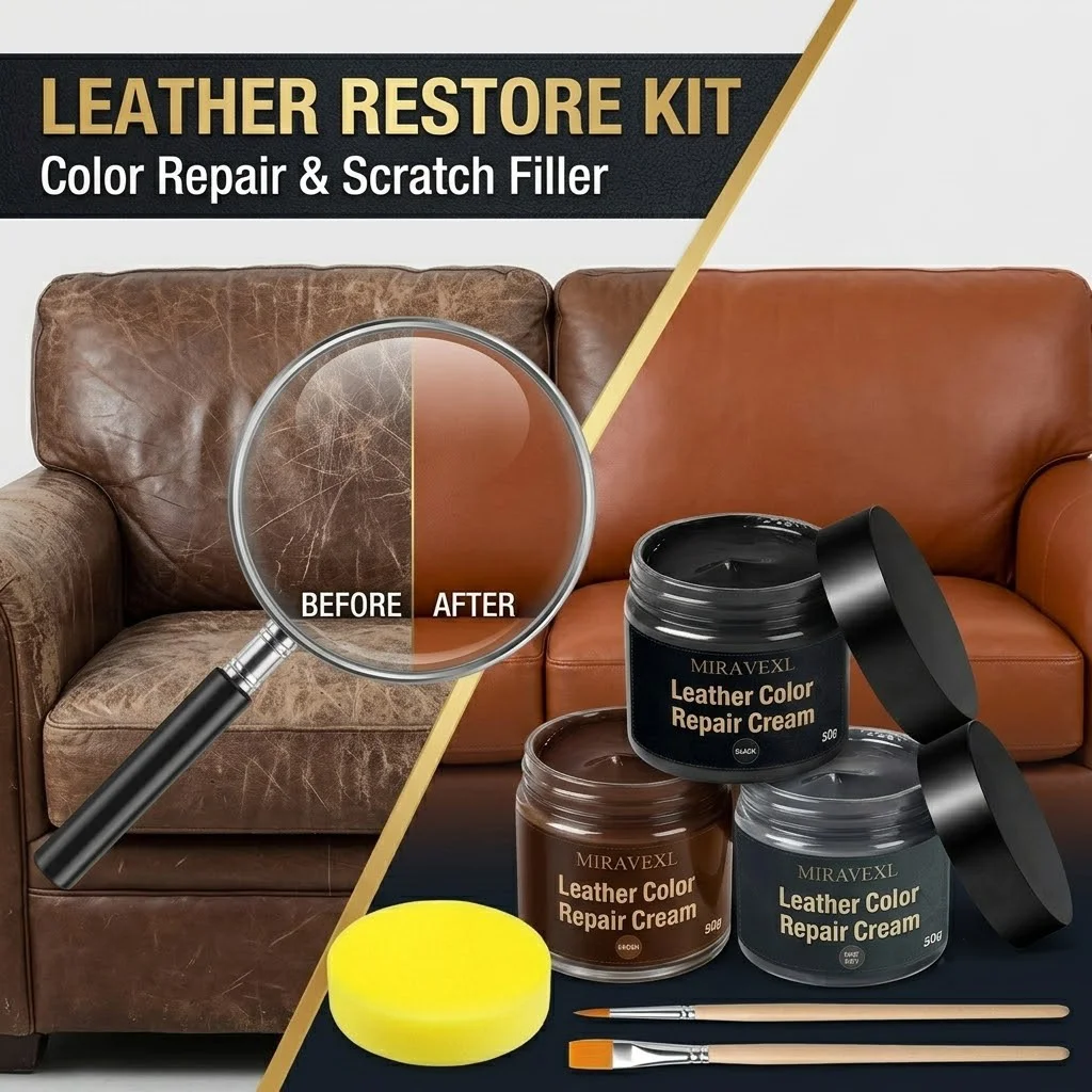 Leather Repair Cream Scratch Filler & Recolor Balm with Sponge for Car Seats, Sofas, Shoes, Jackets, Boots, Furniture, 2 Colors