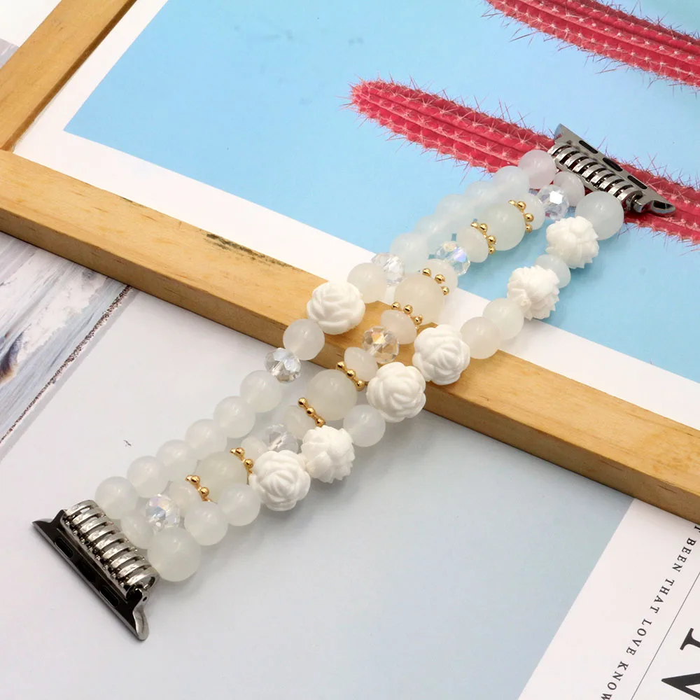 Beaded Bracelet for Apple Watch Band 38mm/40mm/41mm Series 9/8/7/SE/6/5/4/3/2/1 Women Fashion Handmade Elastic Stretch Strap New