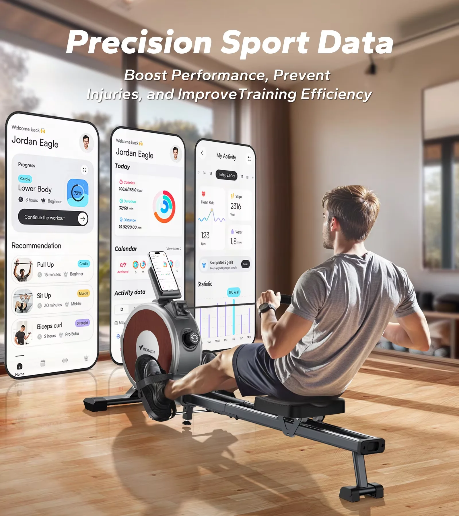 Rowing Machine Magnetic Rower Machine for Home 16 Levels Quiet Resistance Dual Slide Rail Max 350lb Weight Capacity R02