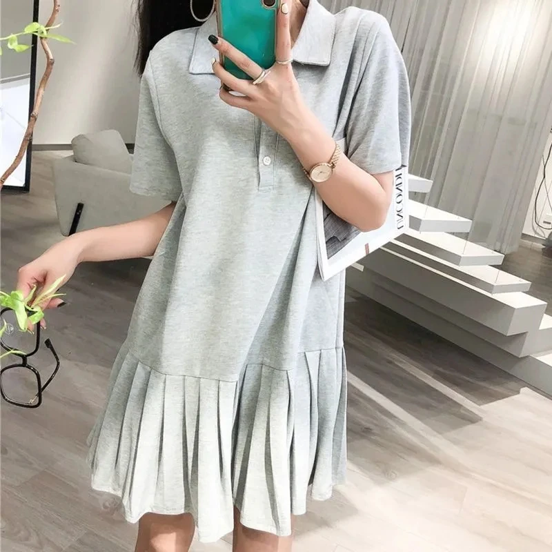 Vestido de Verano de Manga Corta con Cuello  Estilo Coreano para Mujer Talla ande, Hoado, Adeazante, Falda Pada ...