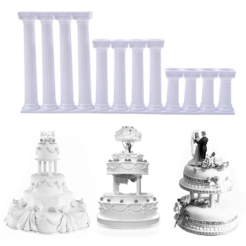 4pcs/set White Grecian Pillars Valentine's Day Cake Tier Separator Support Stand Decor Wedding Cake Stands Fondant Support Mold