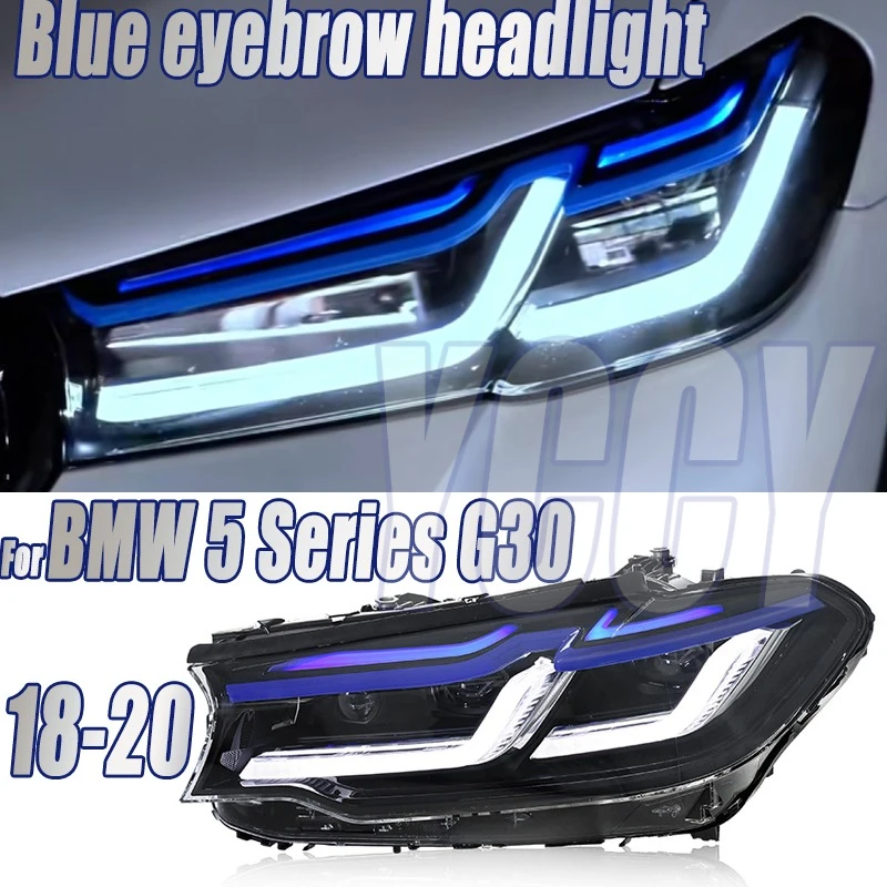 

Светодиодные фары в сборе для BMW 5 серии G30 2018-2020 гг. Светодиодные синие фары для бровей Plug and Play с полностью светодиодными обновленными налобными фарами