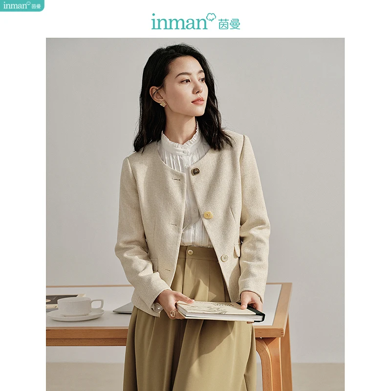 

Inman French Tweed Round Neck Coat 2025 Autumn Women's New Petite Elegant Short Long-Sleeve Top