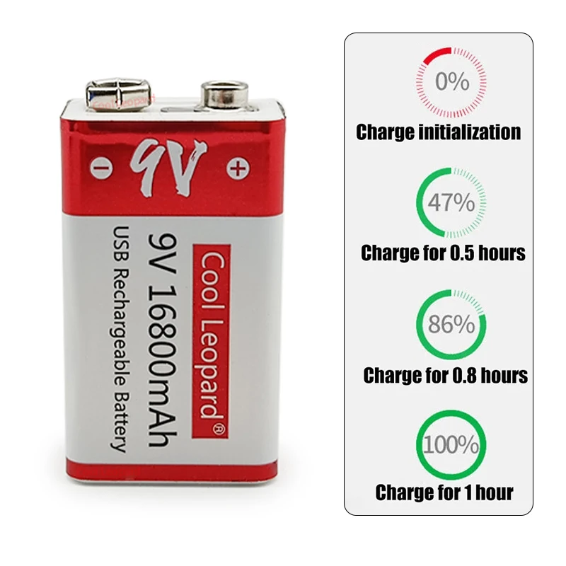 9V 6F22 Miniature USB Rechargeable Lithium Battery 9V 16800mAH Is Suitable For Microphone Toy Remote Control Helicopter Model.