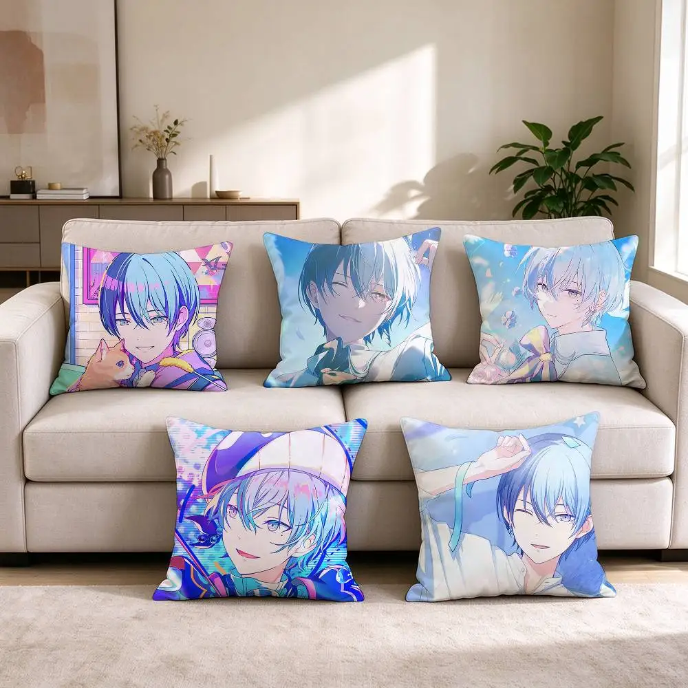 A-Aoyagi Toya Project Sekai Game  Pillow Case Square Double-Sided Sofa Cushion Cover Bedroom Bedside Pillow