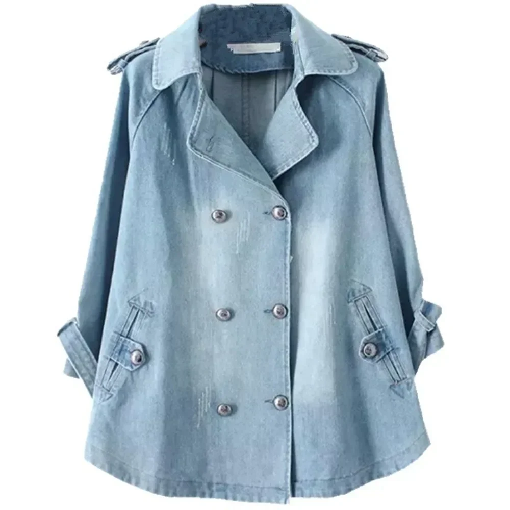 Women Vintage Washed Cape Denim Short Jacket Soft Fabric Slimming Daily Casual Minimalist Versatile Chic Ladies Denim Coat
