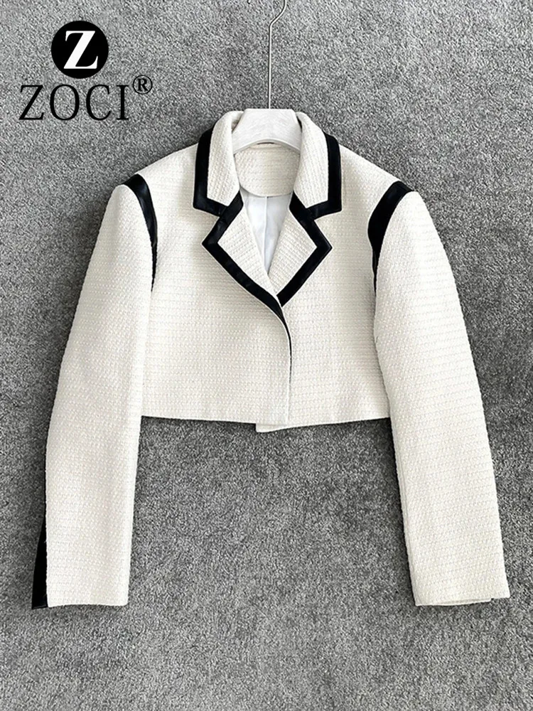 [ZOCI] 2024 New White Coarse Nylon Splicing Texture Leather Suit+Straight Shorts Casual Set New