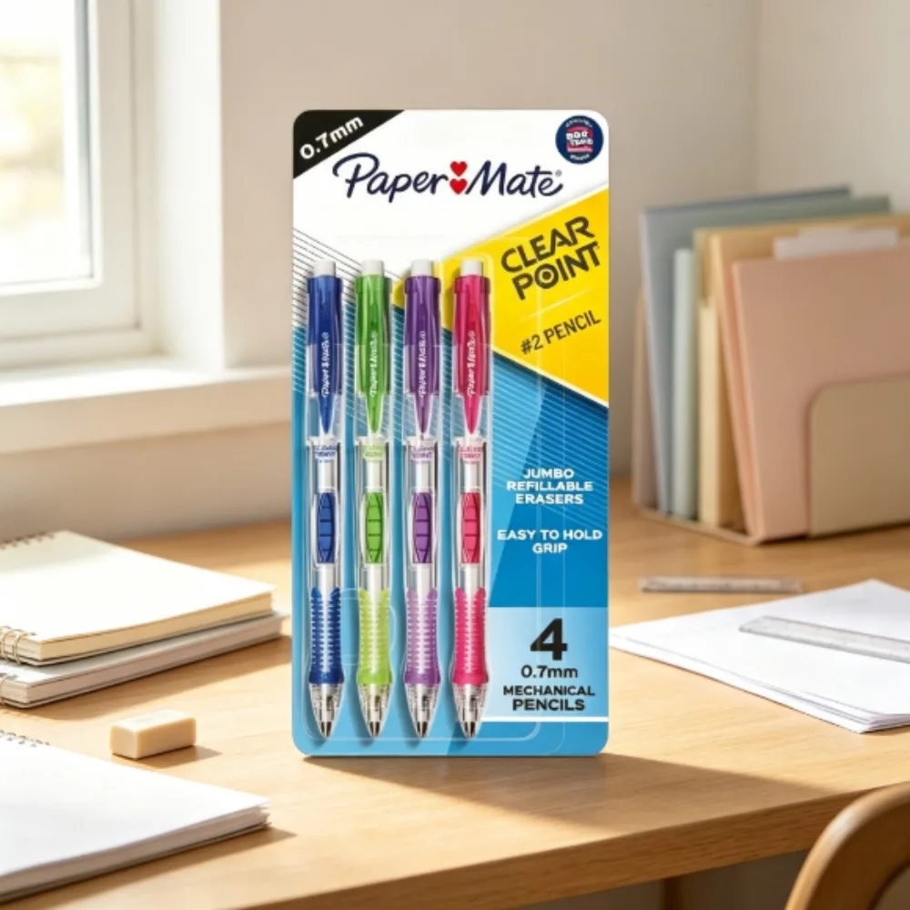 

Paper Mate Clear Point 0.7mm HB #2 Mechanical Pencils Fashion Barrels 4 Count Smooth Lead Ideal for School Office Student Daily Writing Sketch Stationery