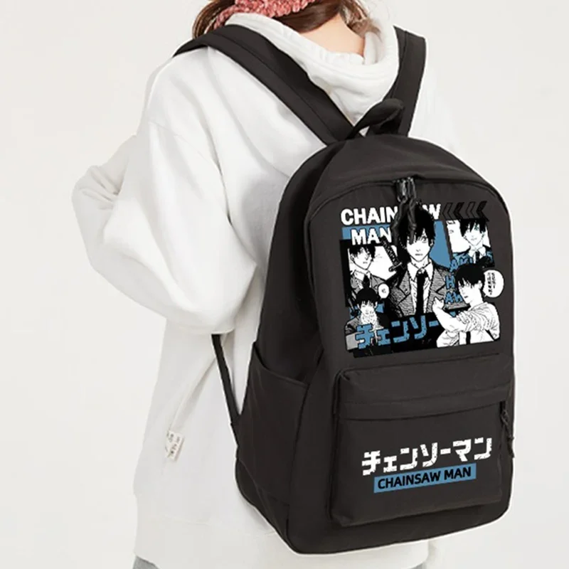 30×43×14cm Black White, Chainsaw Man, Student Kids Teens School Bags, Large Capacity Mochilas Anime Backpacks For Girls Boys