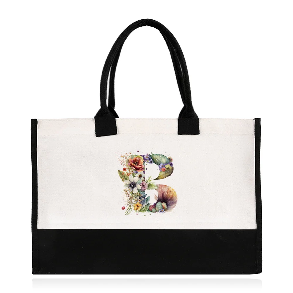 Bags for Women Reusable Jute Bag Shopping High Quality Waterproof Tote Bag Ideal Store Beach Picnics Fashion Floral Lette Print