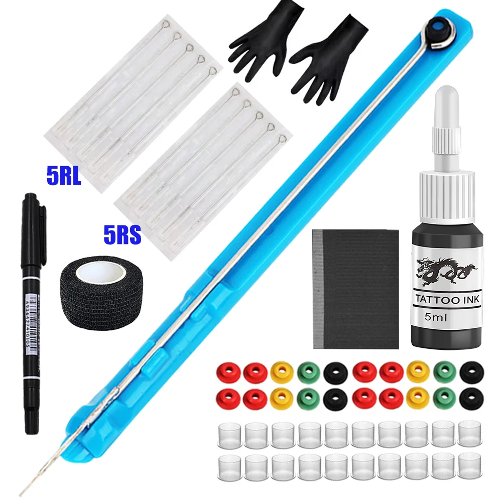 DIY Hand-Poke- und Stick-Tattoo-Set mit Tattoo-Nadel, Tinte, Handschuh, Grommet, Verband – Tattoo-Poke-Stick-Kit für Körperkunst-Zubehör – Detail 3