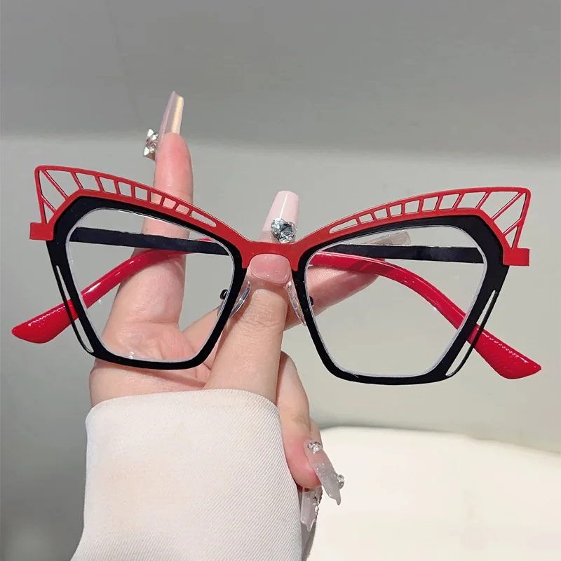 نظارات كبيرة الحجم بفيونكة مجوفة على شكل عين القطة مضادة للضوء الأزرق للنساء، ظلال إطار نظارات كمبيوتر شفافة على شكل فراشة من سبيكة عصرية جديدة #1