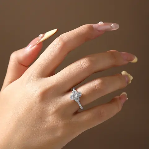 ATTAGEMS New s925 Sterling Silver Moissanite Rings Flower Design Yellow Gold Plated for Women Lucky Ring Simple Classic Jewelry