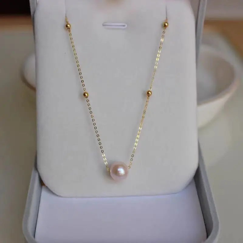 

Real 18K Gold Natural Freshwater Pearl Pendant Necklace Pure AU750 Gold Ball Chain Women's Boutique Jewelry Wedding Gift X0027