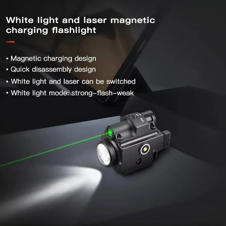 Richfire Taktische LED-Taschenlampe, 800 Lumen, grün, 2-in-1, kombinierte Schiene, montiert mit magnetischem Ladegerät für die Jagd