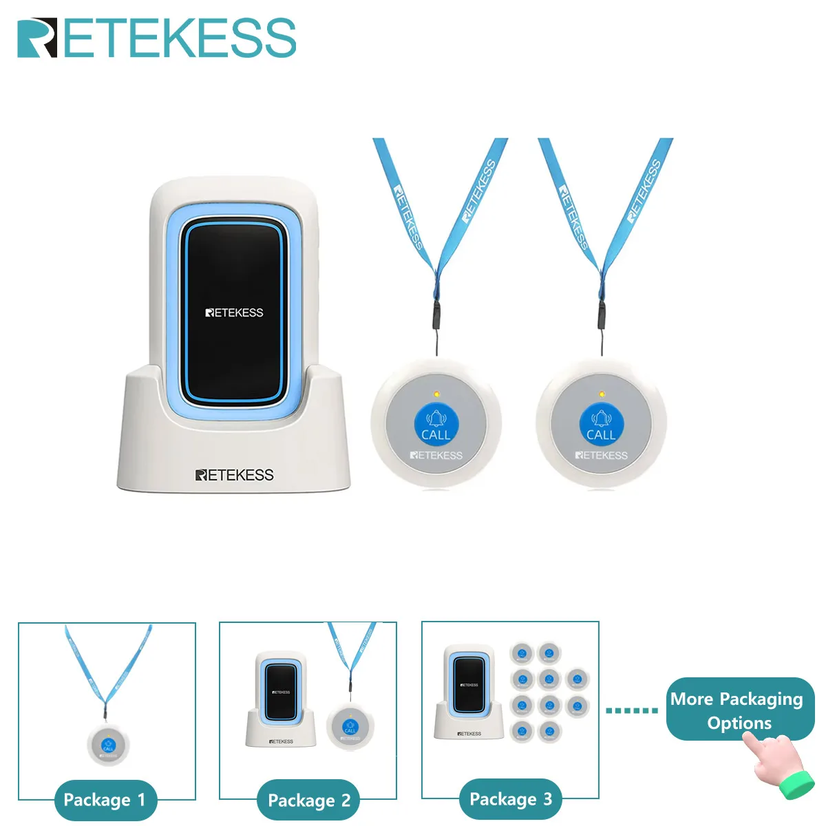 Retekess TH109 Caregiver Pager Wireless Nurse Call Emergency Alert System Multi-lodeAlarm Call Button For Elderly Patients Home