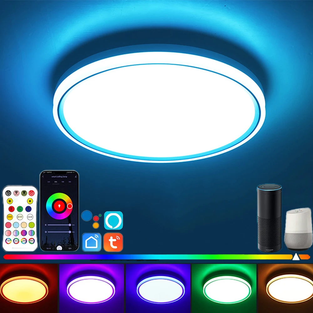 Smart LED Ceiling Light Dimmable, RGB Colour Changing Ceiling Lampe, App, IP54, 15W , 2700K-6500K Tunable, Compatible with Alexa