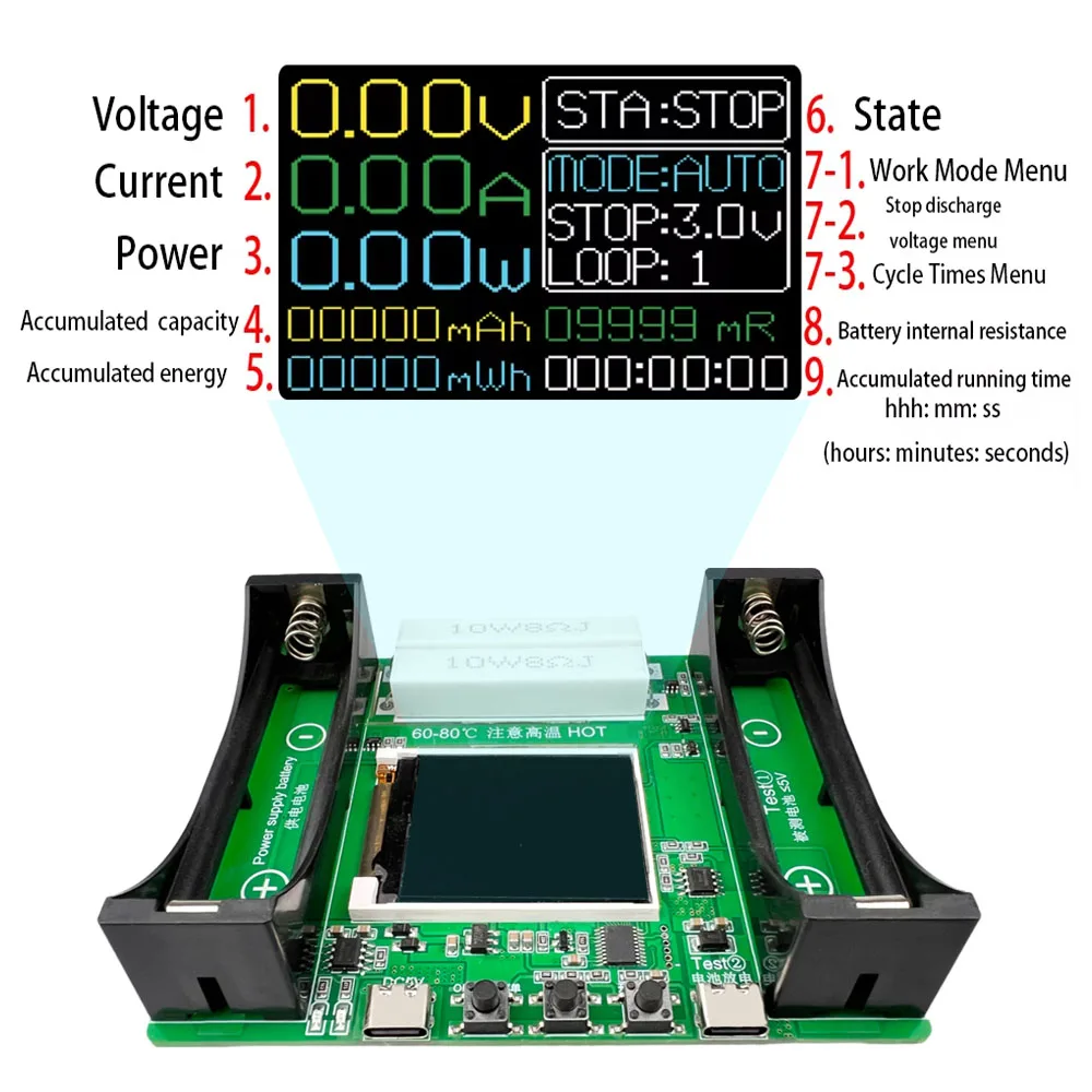 18650 Lithium Battery Capacity Tester Module MAh MWh Digital Battery Power Detector Module 18650 Battery Tester