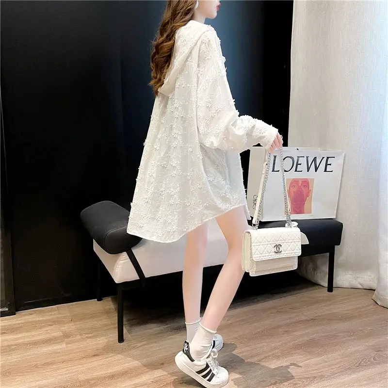 2024 Spring/Summer Korean Edition Medium length Loose Long sleeved Sun Protection Coat Lazy Style New Cardigan