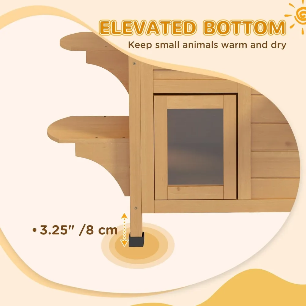 pawhut 2-story cat house outdoor, weatherproof wooden cat enclosure for feral cats with escape door, openable roof, jumping plat view 5