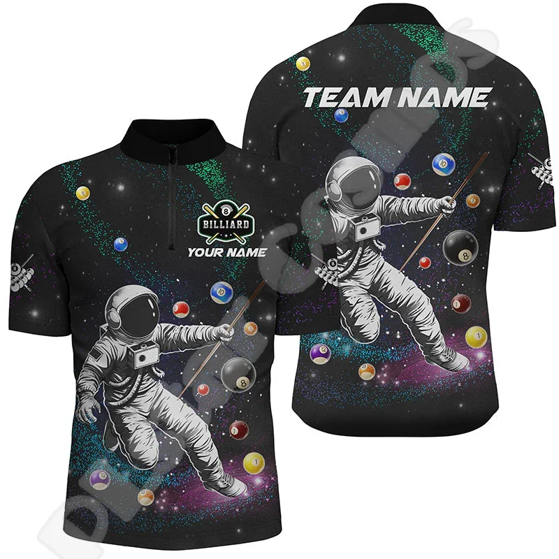 Custom Name Billiards Mesh Breathable Graffiti Tattoo Retro 3DPrint Harajuku Summer Funny Short Sleeves Zip Polo Shirts Jersey O