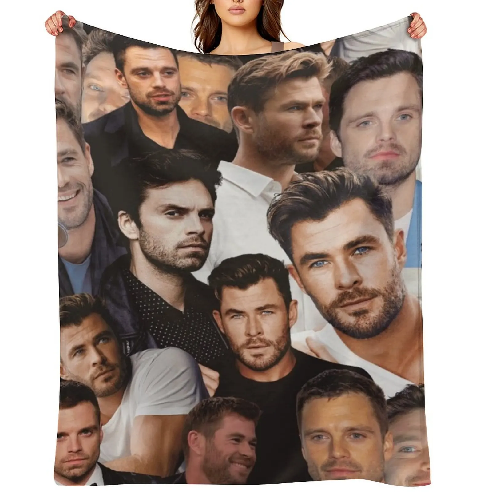 

sebastian stan and Chris Hemsworth photo collage Throw Blanket Bed covers Luxury St Luxury Thicken christmas gifts Blankets