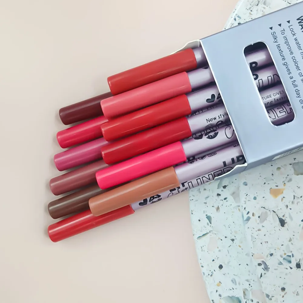 여성용 발렌타인데이 선물용 전문 립 라이너 펜슬과 매트 립 글로스가 포함된 12개의 오래 지속되는 립스틱 세트