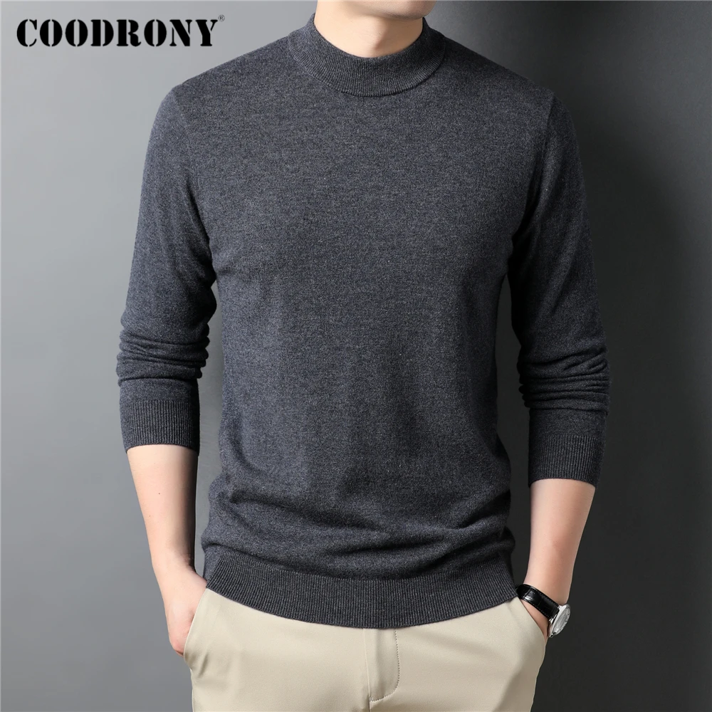 

COODRONY Brand 100% Merino Wool Sweater Men Clothing Autumn Winter Thick Warm Mock Neck Pullover Knitted Cashmere Sweaters Z3017