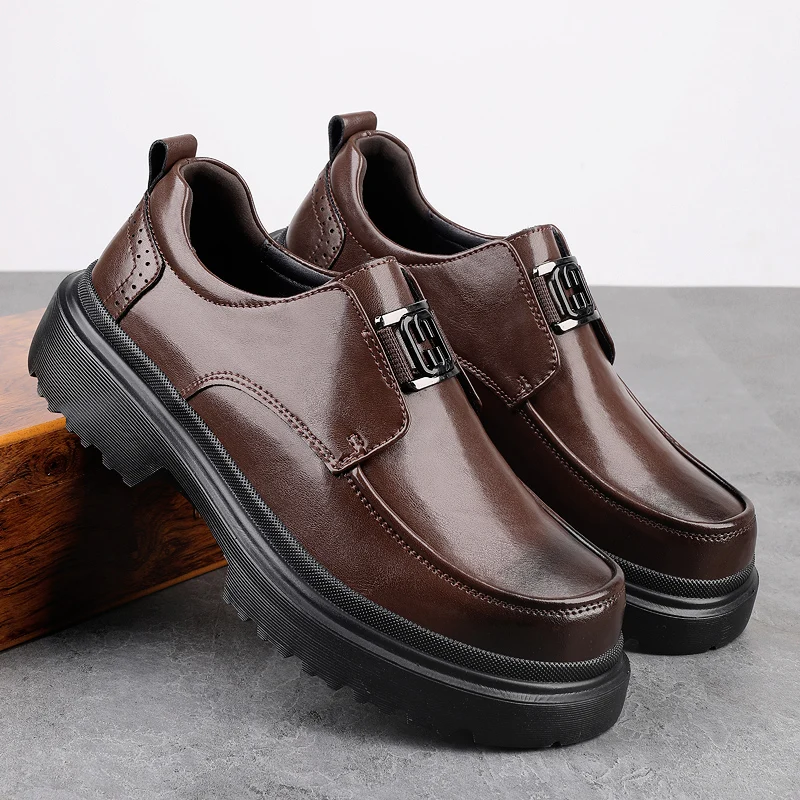 

New Thick Soled Men Shoes Anti Slip Youth Fashion Shoes Business Height Enhancement Wear Resistant High Quality Formal Shoes