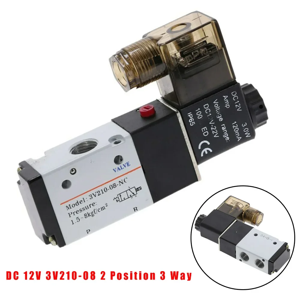 

DC 12V 3V210-08 2 Position 3 Way 1/4 PT Air Pneumatic Solenoid Valve 0.15-0.8MPa Pneumatic Solenoid Valve Metal+Plastic Replacem