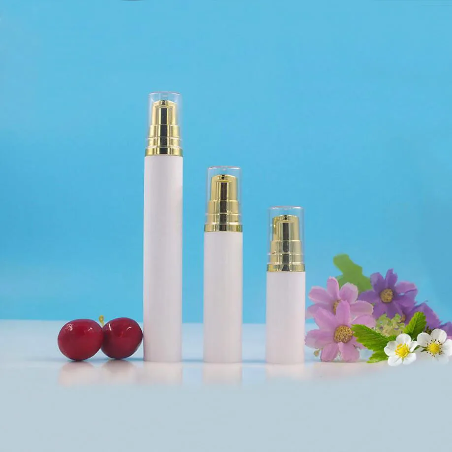 15ML white plastic airless bottle gold pump clear lid lotion/emulsion/serum/eye essence foundation toner cosmetic packing