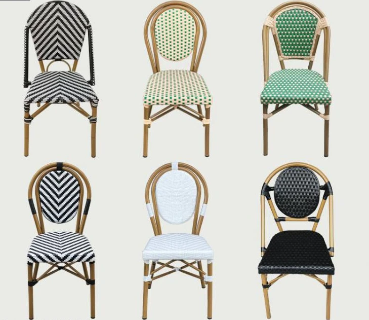 French Dining Chair Cafe Table Chair Nordic Rattan  Retro Back Stool Balcony Leisure Rattan  Courtyard Outdoor