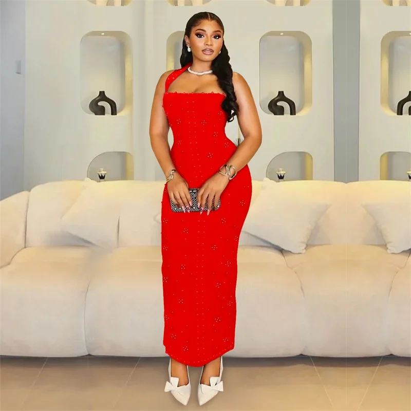 Doyerl Halter Backless Strapless Wedding Guest Dress Women Evening Nightclub Party Celebrity Sleeveless Prom Bodycon Maxi Dress