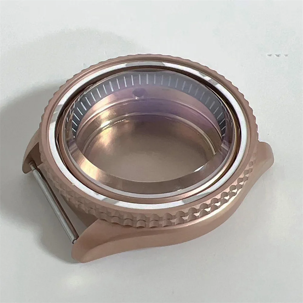 Cassa dell'orologio in oro rosa con sabbiatura da 41.5MM adatta per movimento NH35 NH36 cassa in acciaio inossidabile 316L quadrante da 28.5mm
