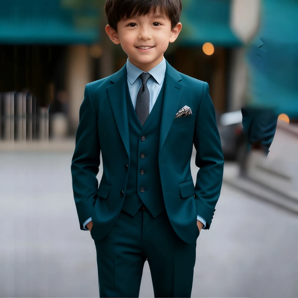 

High Quality Boy's Suits Chic Single Breasted Notch Lapel Blazer Formal Wedding 3 Piece Jacket Pants Vest Kids Outfits Blazer