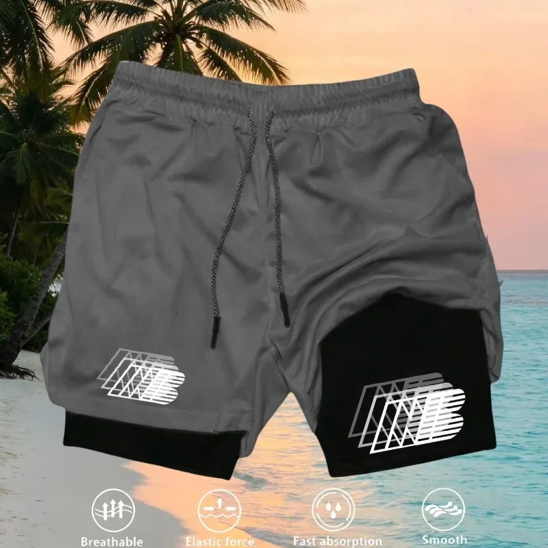 Outdoor Beach Casual Summer for Men Running Shorts 2-In-1 Double Layer Quick Dry Breathable Fitness Training Comfortable Elastic