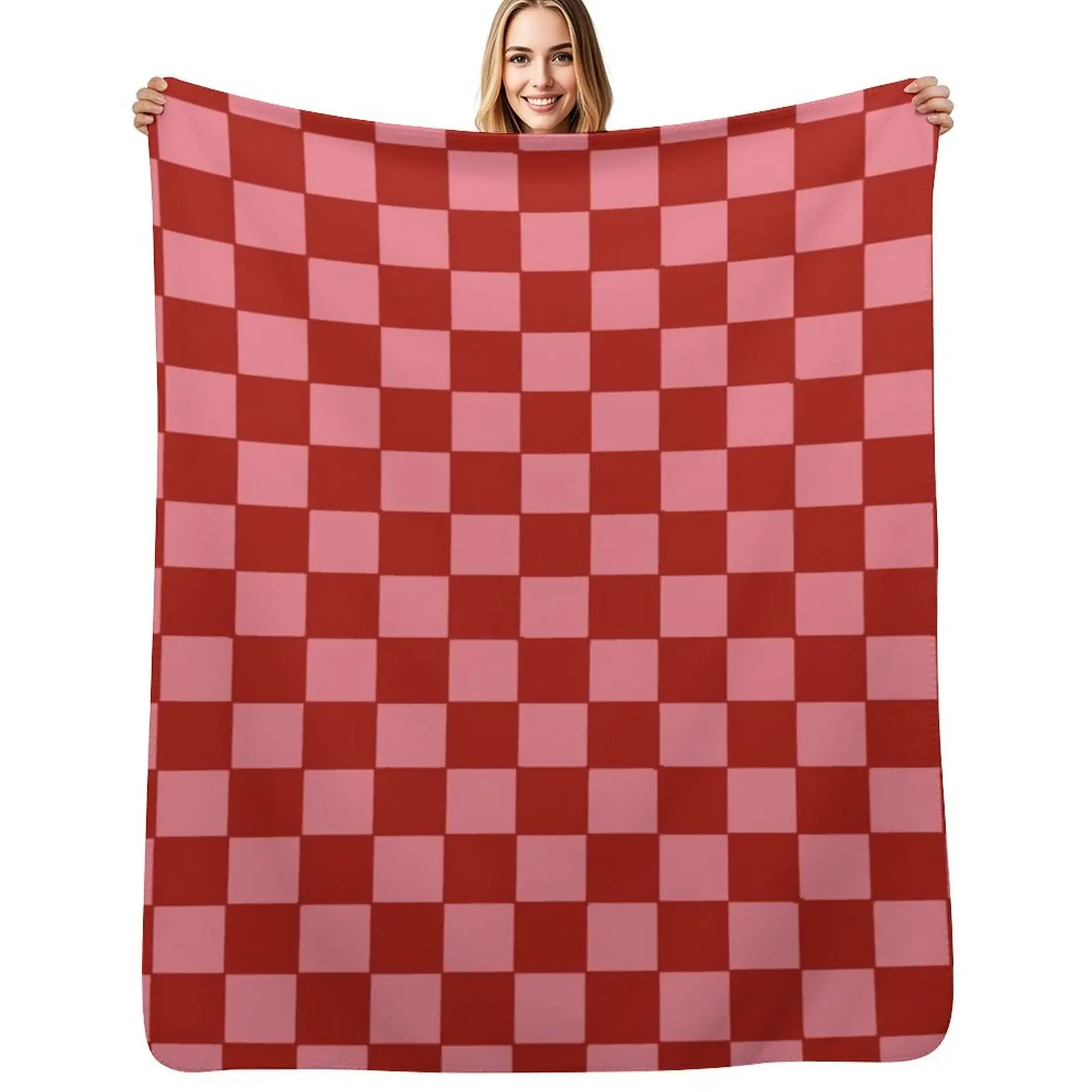 

Pink and Red Checkered Throw Blanket Machine Washable Soft Warm Blanket