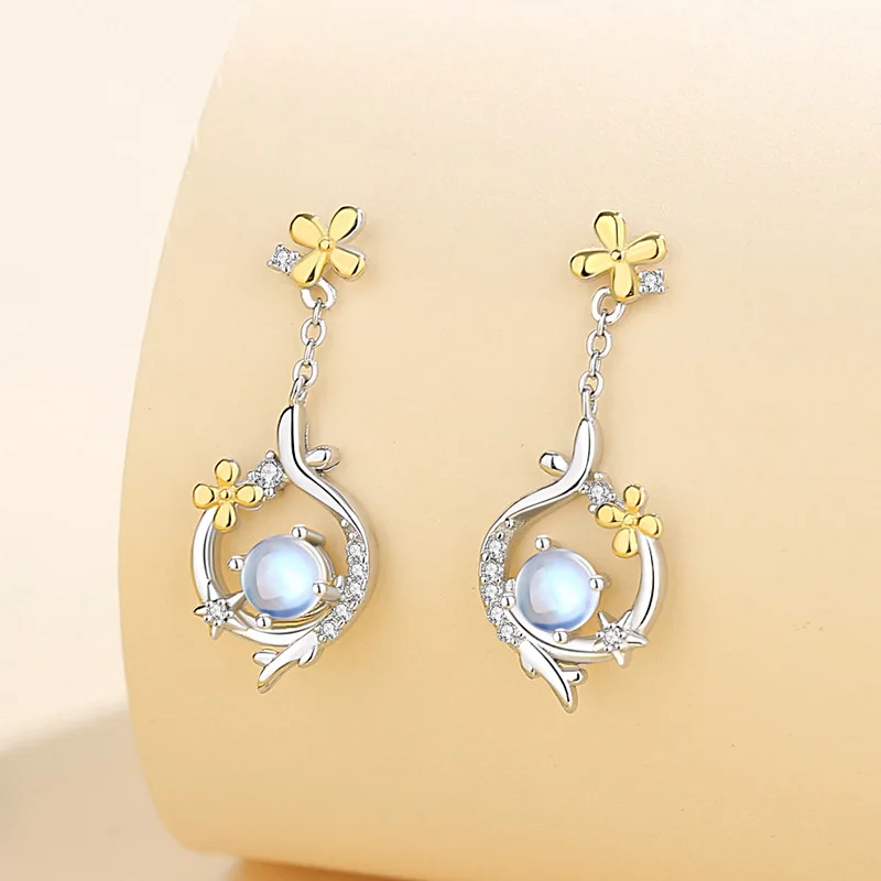 Thaya S925 Sterling Silver Women Earrings Flower Moon Design Elegant Earring for Women Zircon Fashion Earring Party Fine Jewelry