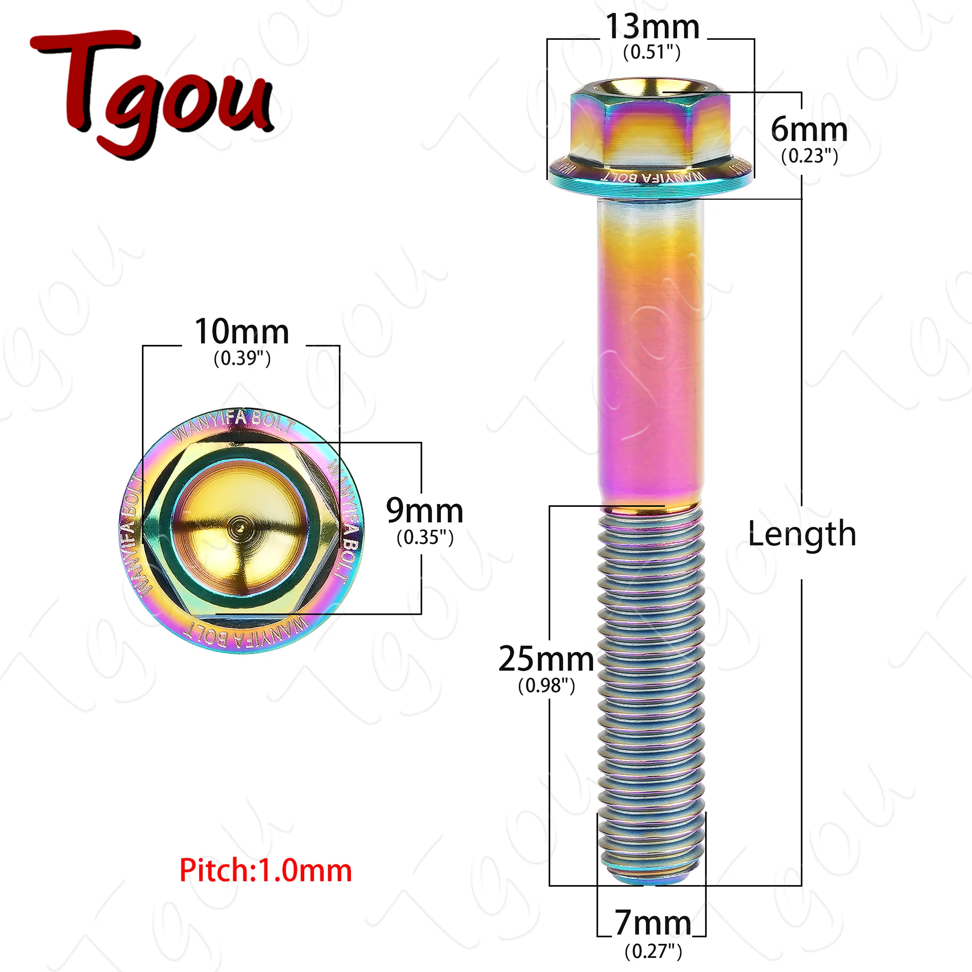 Tgou Titanium Bolts M7x10 15 20 25 30 35 40 45 50mm Pitch 1.0mm Hex Flange Head Screws for Motorcycle 1pcs