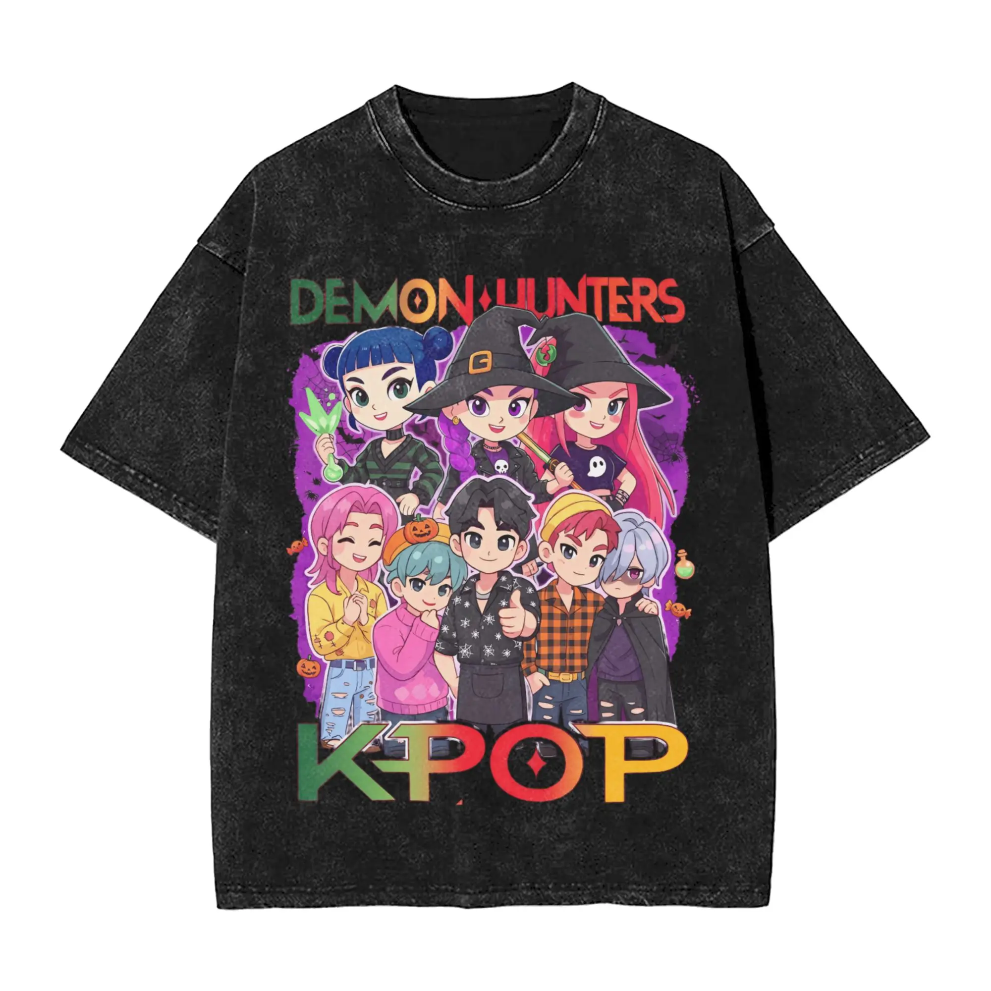 

Mens T Shirt Halloween Anime Kpop Demon Hunters Saja Boys Washed T Shirts Trending Summer Tees Y2K Funny Print Cotton Tops Gift