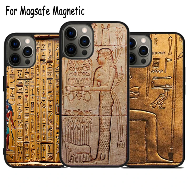 Ancient Egypt Mythology Carving Mural Wireless Magsafe Phone Case For iPhone 15 16 14 13 11 12 Pro Max Plus Magnetic Cover