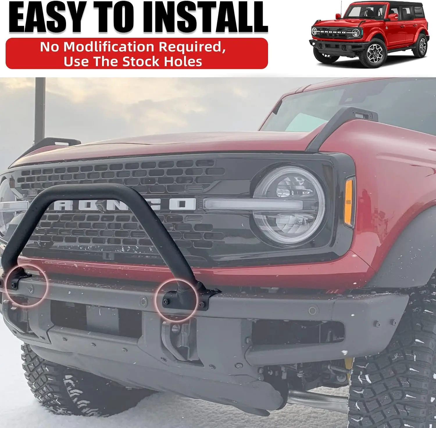 Front Bumper Bull Bar for Ford Bronco 2021-2024 2/4 Door Heavy Load Steel Grille Guard Push Bar Off Road Protection view 6