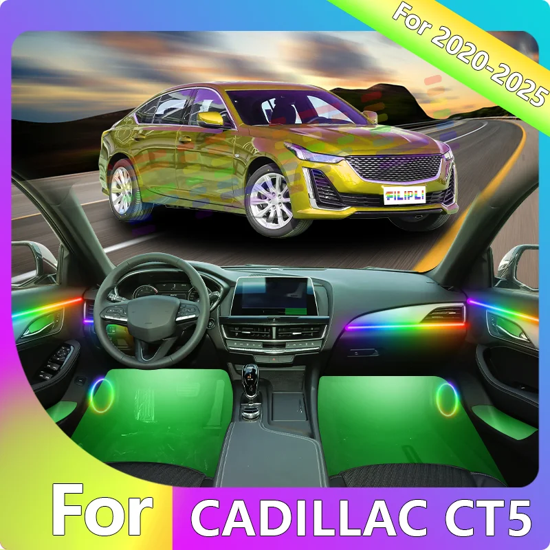 

FILIPLI For The CADILLAC CT5 For 2020-2023 DIY Simple Installation Car Interior Lamp 64 RGB Voice Control Car Acrylic Mood Light