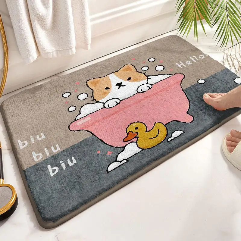 VIKAMA Cartoon Faux Cashmere Carpet Water Absorbent and Stain-Resistant Rug, for Bathroom and Toilet Entrance Area Home Decor