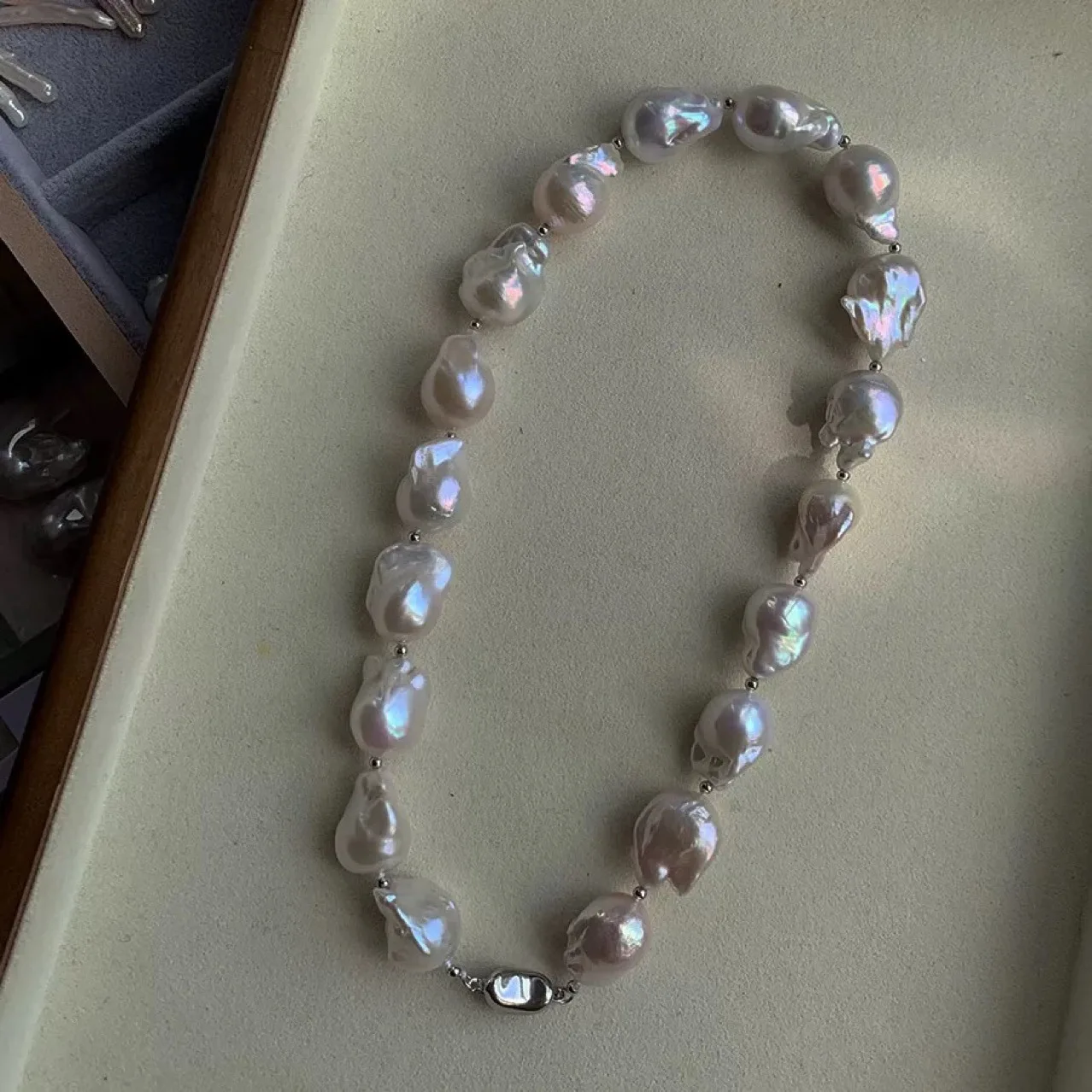 Natural South Sea Baroque AAA12-16mm Irregular Fish Tail Pearl Necklace 925s-18inch/22inch