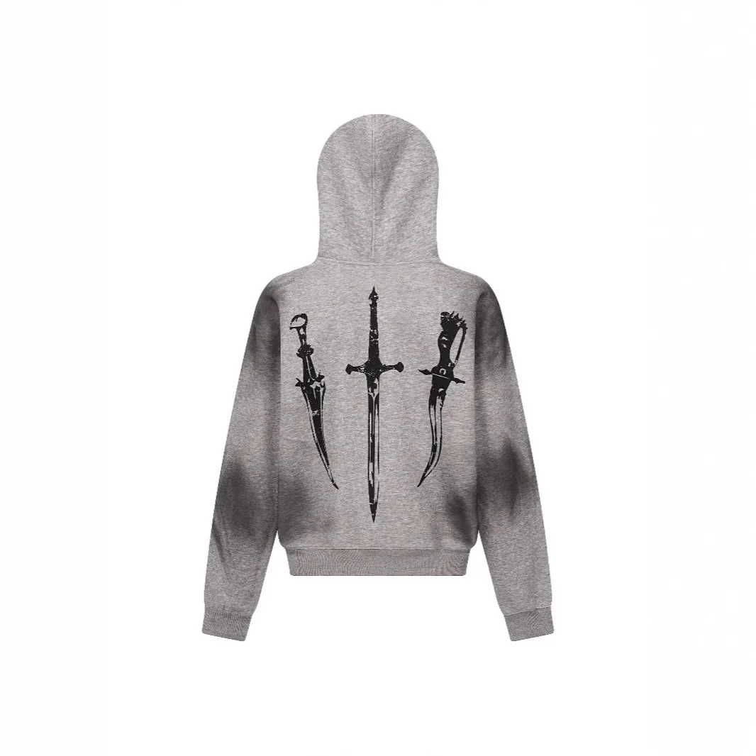 American Vintage Distressed Hooded Plush Design Sweatshirt Unisex Streetwear US EU New Fur Collar Hoodie