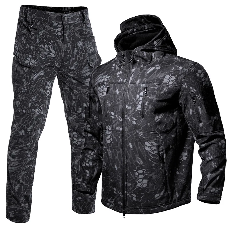Men's Winter Thick Windproof and Breathable Cool Camouflage Suit 2-piece Set Outdoor Running Sports Cold Proof and Warm Jacket